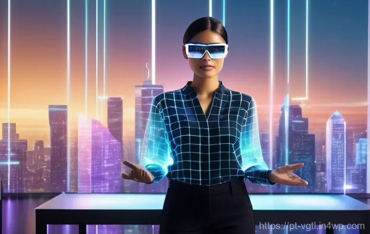 증강 현실과 가상 현실의 사용자 인터페이스 - **Prompt: "Dynamic female professional, in her late 20s, with a modern haircut and dressed in smart-...