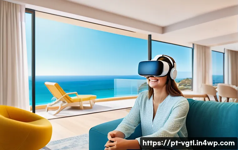 가상 현실 여행의 경제적 효용 - **Prompt 1: Immersive VR Hotel Tour**
"A smiling adult woman, fully clothed in comfortable, styl...