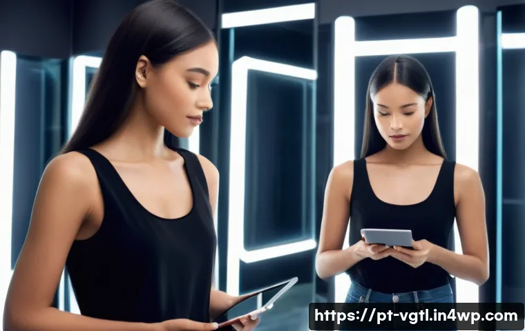 증강 현실이 소매업에 미치는 영향 - **Prompt:** A young, stylish woman in her early twenties, dressed in a sleek, fitted black tank top ...