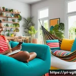 증강 현실 기술의 응용 분야 분석 - A vibrant augmented reality gaming scene inside a modern Brazilian living room, featuring a young ad...