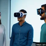 증강 현실과 가상 현실의 협업 가능성 - A futuristic classroom scene in Brazil featuring diverse adult students wearing casual clothing and ...