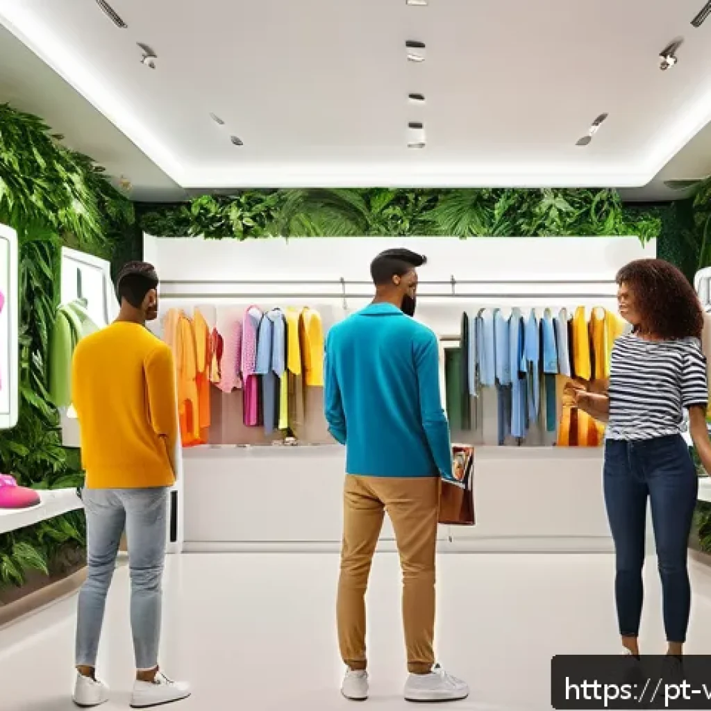 증강 현실 광고 캠페인 성공 사례 - A vibrant Brazilian retail store interior showcasing augmented reality technology in use: a diverse ...